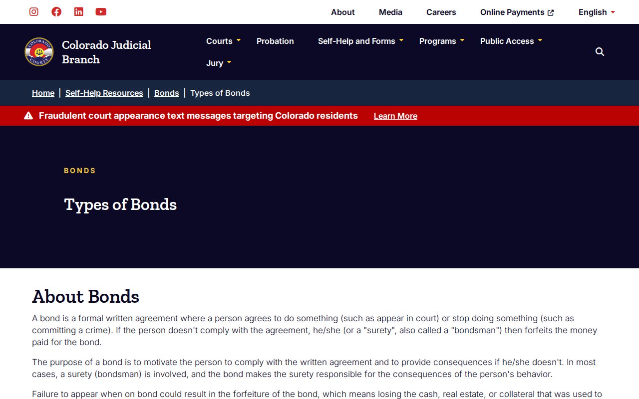 Conejos County bench warrant bond types