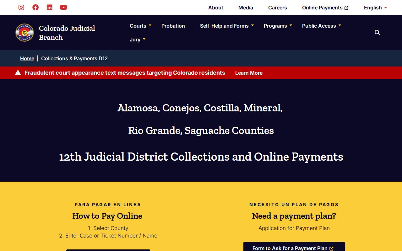Conejos County bench warrant payment routing