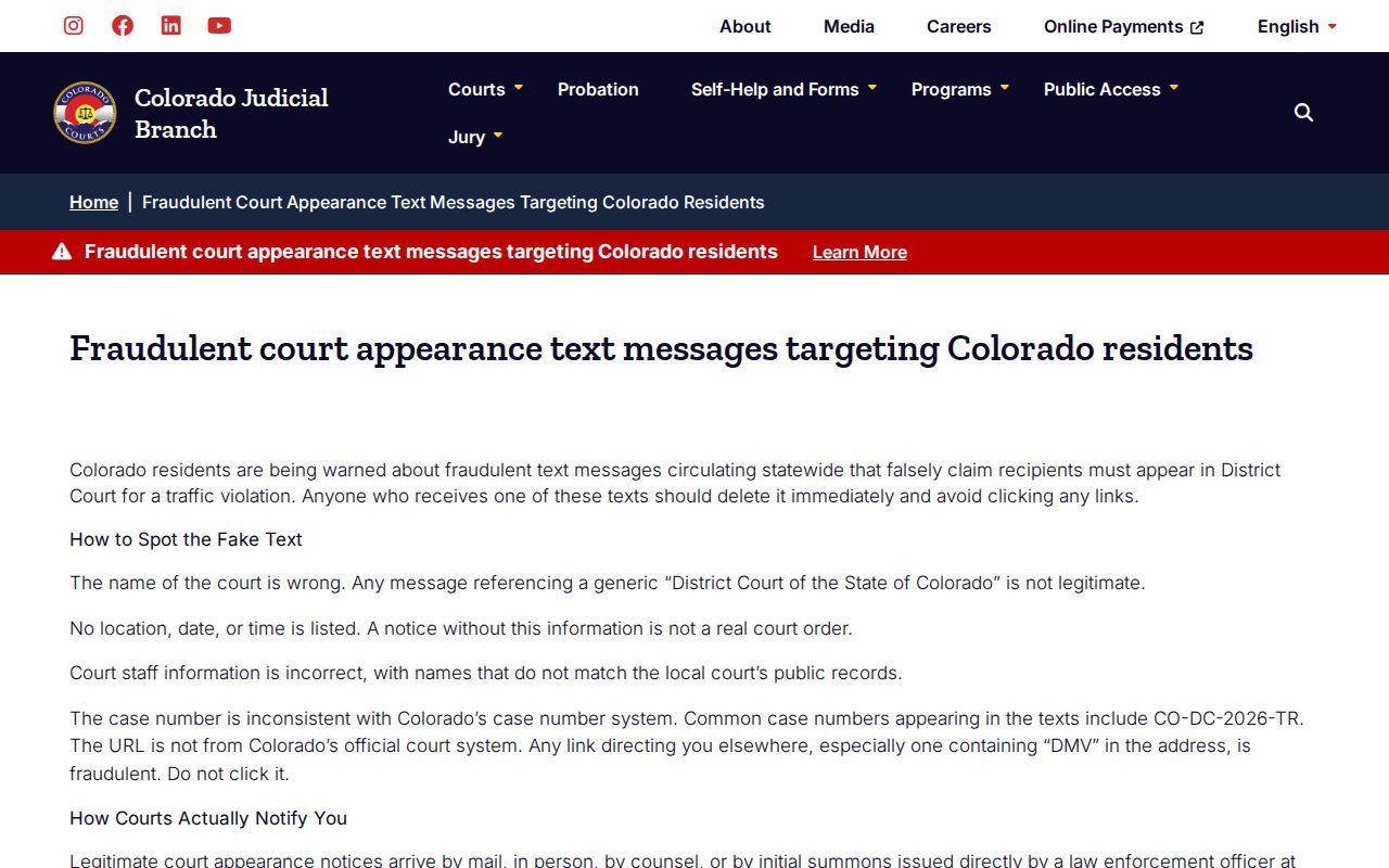 Conejos County warrant records traffic scam warning