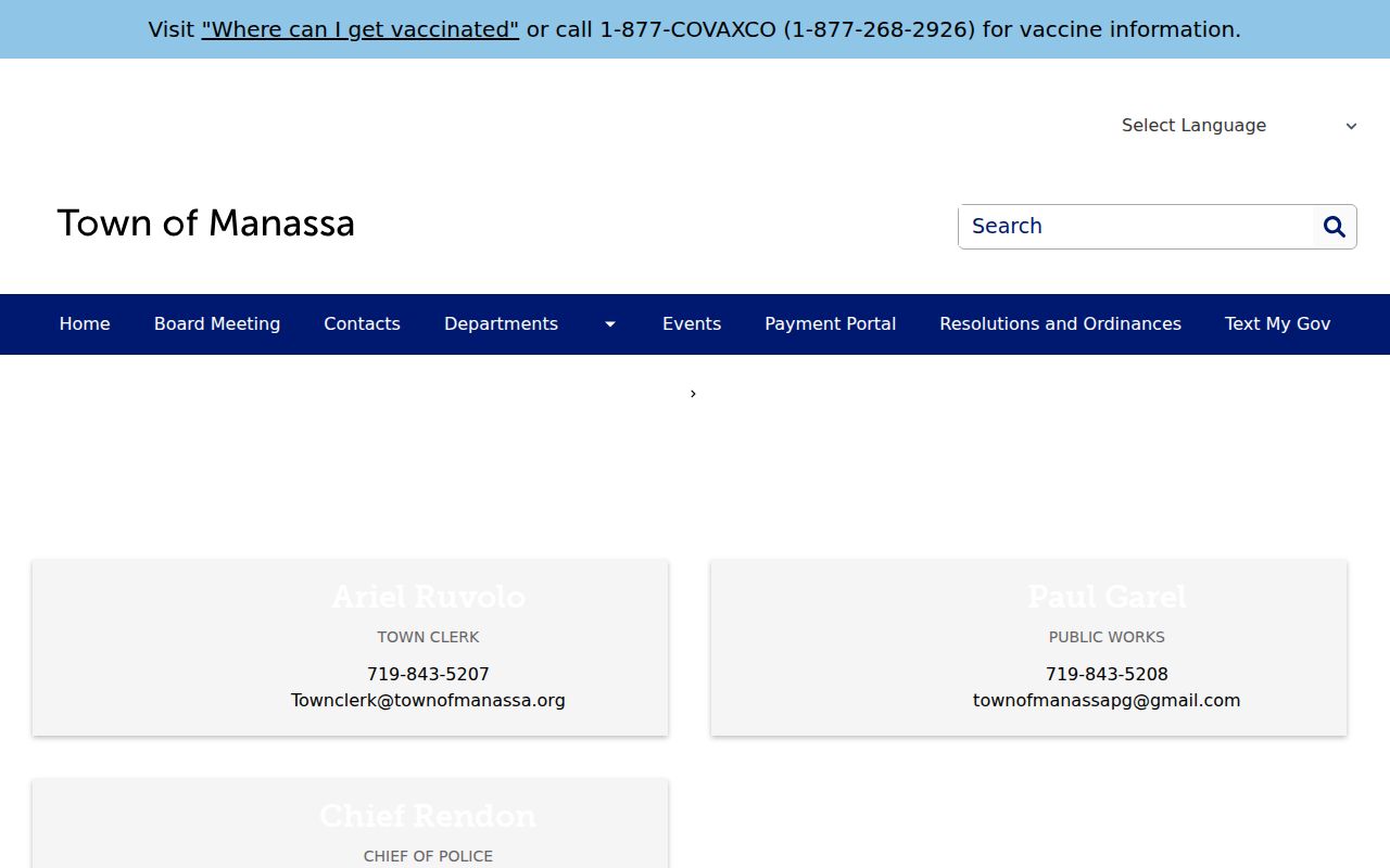 Manassa town contact route for Manassa warrant records