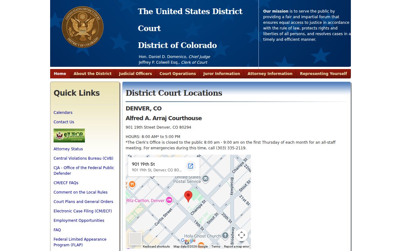 Conejos County arrest warrant federal court locations